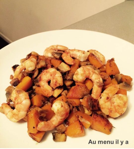 crevettes potimarron champignon - Au menu il y a